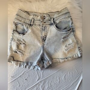 Refuge Light Blue Distressed Jean Shorts, Size 9 (30)
